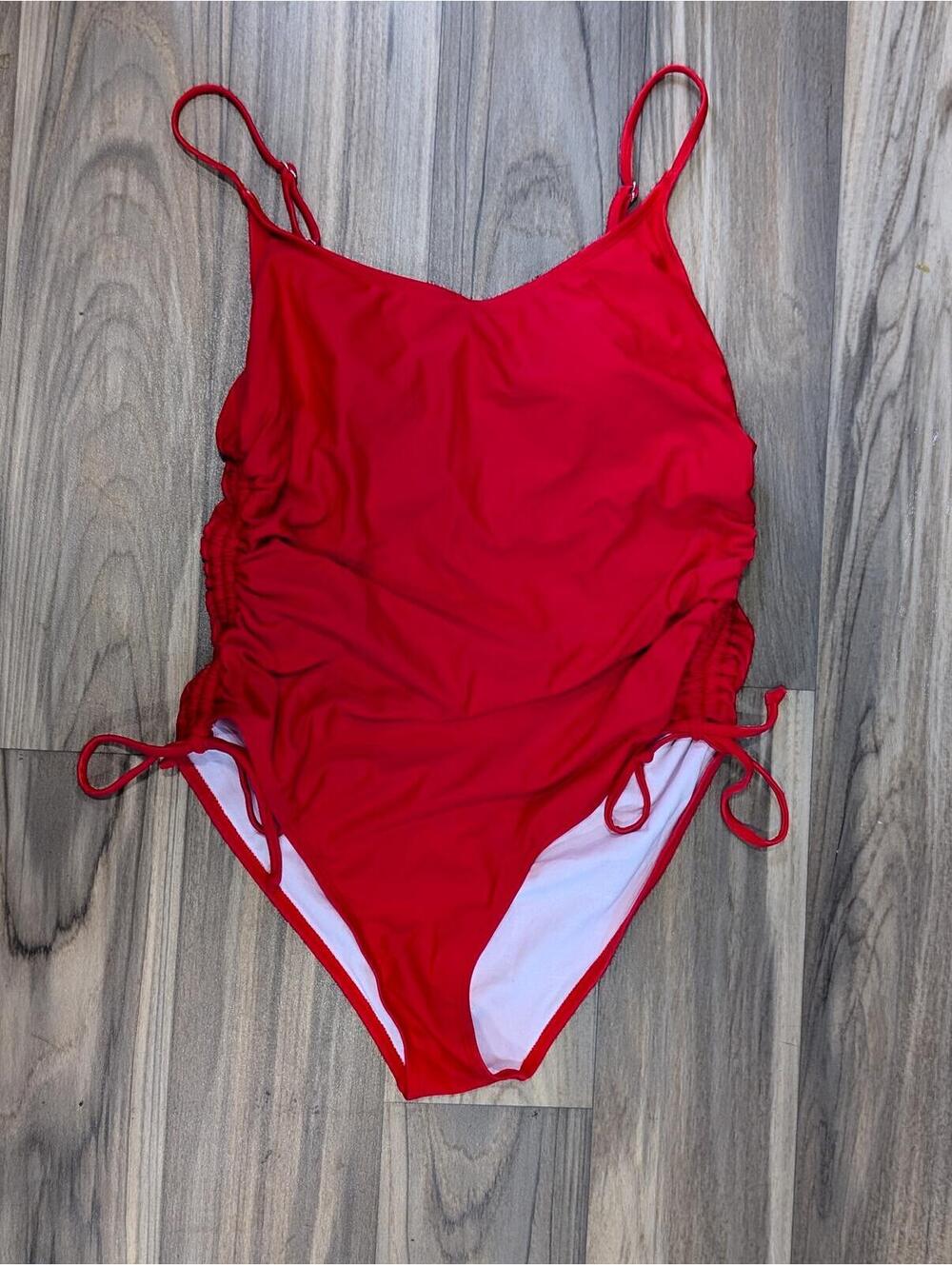 Red One-Piece Adjustable Side Tie Swimsuit - XL